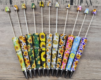1-10 Sunflower Beadable Pens,Sunflower Printed Beadable Pens,DIY Plastic Blank Beadable,Beadable pens for gifts and craft projects,Black Ink