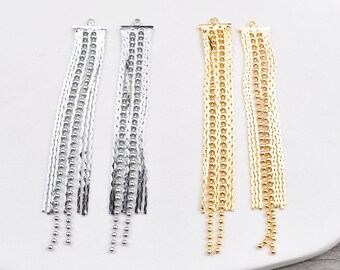 2 stuks - 10 stuks 18 kt echt vergulde kwastjes bedel 70 mm lange messing kwasten bolletjesketting kwasten, kwastje oorbellen