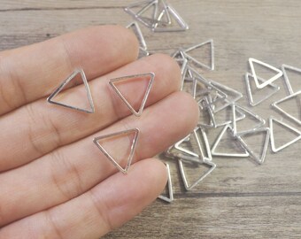 50Pcs/100Pcs Silver Brass Triangle Ring - Link - Small Triangle Charms - Geometric Charms - Triangle Earring Pendants - 15mm -(YY-3675#)