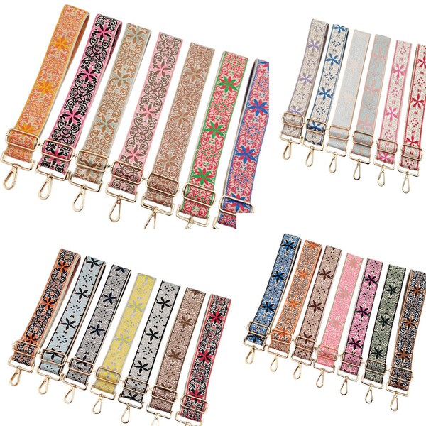 Jacquard Purse Strap, 2" wide adjustable crossbody bag strap, embroidered guitar strap for handbag,3 Colors Swivel Clasp Bag Strap