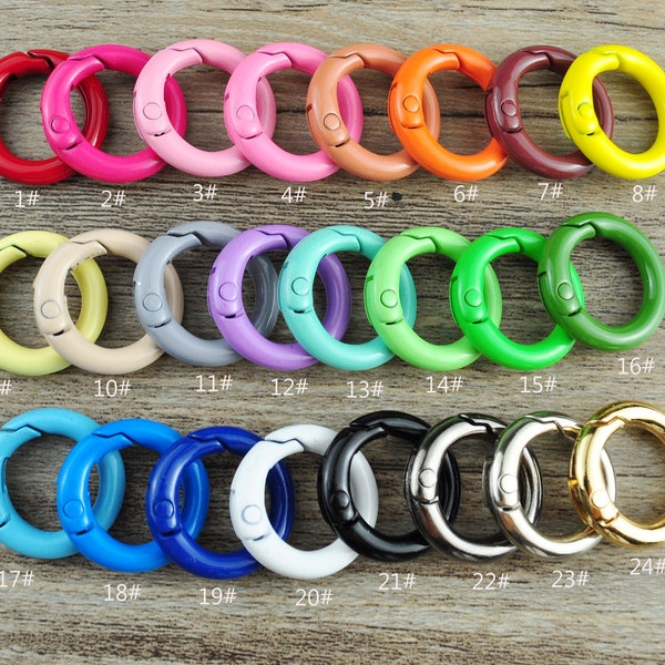 5pcs fermoirs à anneau rond à ressort, fermoir rond de couleur mélangée, clip à pression, fermoir à gâchette, mousqueton à poussoir, anneau rond pour sac à main, anneau à ressort - 20mm