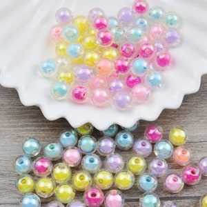 50Pcs Transparent Colorful Acrylic Round beads,Bracelet Spacers beads,AB Pastel color floral beads kid jewelry making,10mm