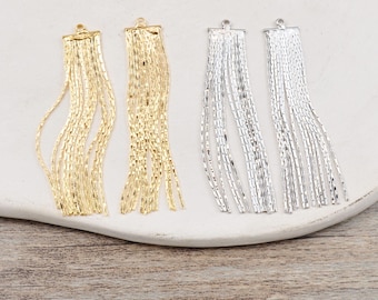 2 stuks - 10 stuks 18 kt echt vergulde kwast bedel 4,8 cm lange messing kwasten ketting kwasten hanger, gouden metalen franje, doe-het-oorbel benodigdheden kwastje