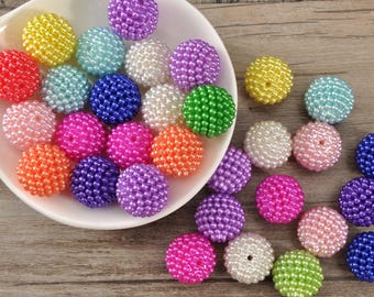 Cuentas redondas acrílicas de 20 mm, cuentas de perla mixta, cuentas de bayas, cuentas de chicle gruesas, cuentas de chicle, cuentas para pulseras, pendientes y collares.