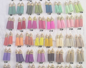 10-100Pcs 48 Colors Tassels,1.5&#39;&#39;,Faux Suede leather tassles charm, tassels, suede tassels,tassels for keychains,mini tassel with Gold Cap