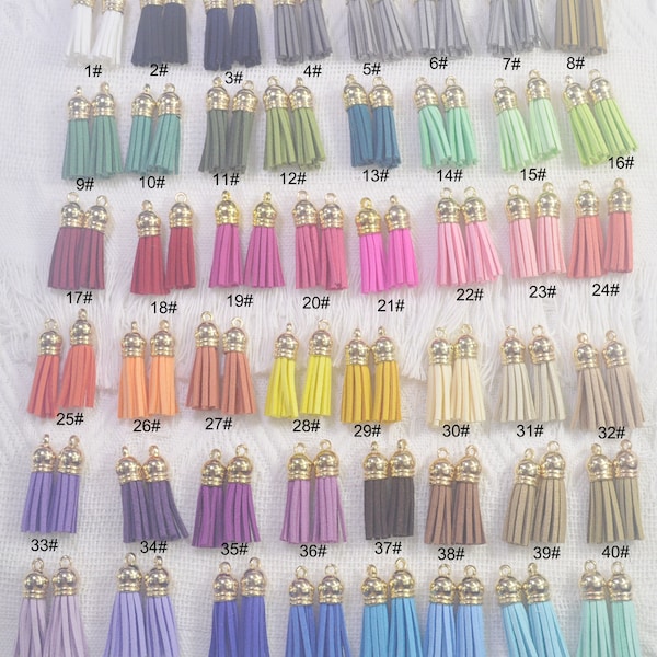 10-100Pcs 48 Colors Tassels,1.5'',Faux Suede leather tassles charm, tassels, suede tassels,tassels for keychains,mini tassel with Gold Cap