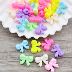 100Pcs/ pack Bow Beads,Colorful Ribbon Shape Acrylic Beads,20x15mm