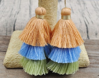 Borla de algodão de 3 camadas, borla degradê de 1 a 100 com laço dourado, borla artesanal, borla de três camadas, borlas no atacado, borlas em camadas, borlas coloridas
