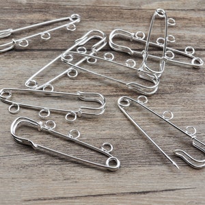 50pcs 50mm Silver Metal 3 Loop Kilt Pin Safety Pins Brooch Blank Base Brooch Pins For DIY Jewelry Making Accessories Supplies