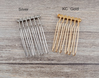 6 Tooth Metal Hair Comb,Blank Metal Comb,Veil Comb,KC Gold/Silver Metal Comb, Hair Accessories,Wedding Bridal Comb,25x37mm