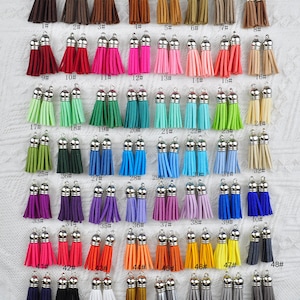 10-100Pcs 56 Colors Tassels,1.5&#39;&#39;,Faux Suede leather tassles,leather tassels,suede tassels,tassels for keychains,mini tassel with Silver cap