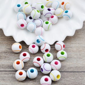 50 Tennis Ball Acrylic Beads,Tennis beads,Round Bead,White&Mixed Tennis,Sports Beads,Team Sports,Plastic Round Bubblegum Beads Jewelry Beads