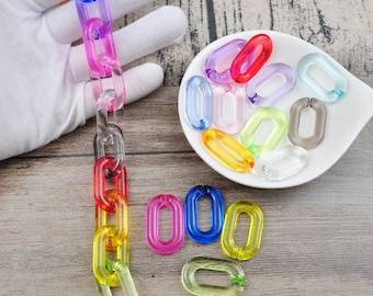 Mixed Large Transparent Acrylic Curb Chain Links,Oval Plastic Chain for Glasses Chain,Sunglass Chain,Bag Chain,Open Links Chain Size:31x19mm