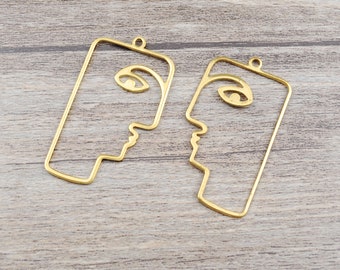 12Pcs Brass Face Charms, Raw Brass Face Pendant, Face Shaped,Abstract Face Pendant,Brass Earrings Findings, Jewelry Supplies 40x22mm