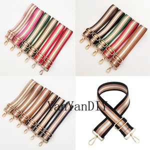 16 Colors,1Pc Gold Stripe Shoulder Strap，Adjustable Purse Strap Crossbody Bag Strap 51 inch，Width 2" Canvas Bag Strap,3Color Swivel Clasp