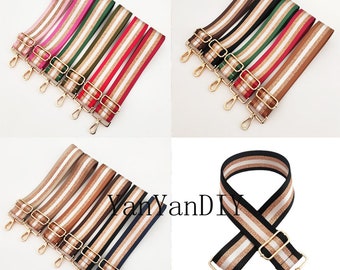 16 Farben,1Stk Gold Streifen Schultergurt,Verstellbarer Geldbörsengurt Crossbody Bag Strap 51 Zoll, Breite 2" Canvas Taschengurt,3Color Drehverschluss