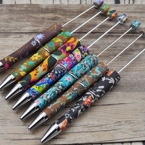 1-10 Stück Blumen-Perlenstift, mit Blumen bedruckte Perlenstifte, DIY-Kunststoff-Rohling, schwarze Tinte