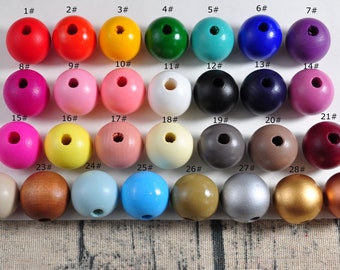 29 Farben 25 mm runde Naturholzperlen, 5 Stück / 10 Stück farbige Holzperlen, Großhandel Perlen, Boho Spacers Bead für Halskette Armband Wohnkultur