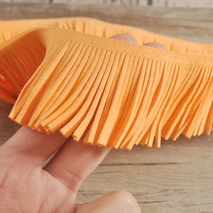1.88&quot; Leather Tassel Fringes,Faux Suede Fringe Trim,Light Orange Tassel for costume,bags,purses,key chains,shoes,accessories,Indian fringes