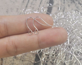50,100,150,200 pieces Silver Plated Ear Wires,Drop Earring Wire, hook earring with loop, Silver metal earwires,Wholesale