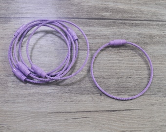 15pcs Purple Coated Stainless Steel Rope Wire Holder, Wire Keychain,Key Chain Cable Ring, Tag Holder, Camping Gear, Screw Locking