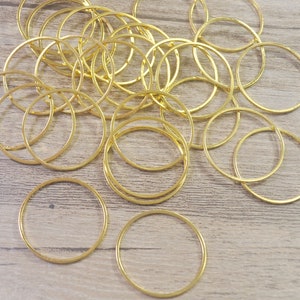 50Pcs/100Pcs Gold plated brass round earring connector 25mm，Gold Circle Links,bulk Gold rings,Brass earring Pendants - (YY-5543#)