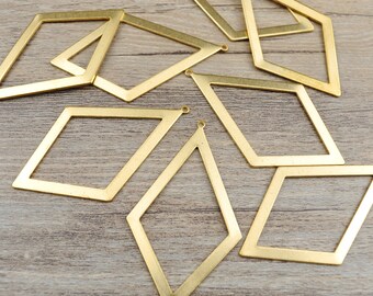8Pcs Raw Brass Rhombus Charm,Brass Rhombus Pendants,Brass Earring Findings,Jewelry Supplies--55x32mm