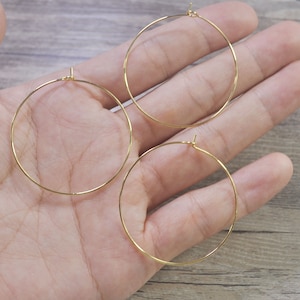 High Quality，30/50Pcs Large 18k gold finish hoops earwire ,40mm,18k gold plated earring hoops DIY earring hoops,Jewelry Making Tool Findings