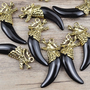 1-10Pcs Antique Bronze Color Dragon Head Resin Tooth, Acrylic Black sharp animal teeth Pendant,Dragon tooth Charm,Acrylic tooth supply