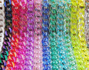 15.7”/19.7”/27.5” Transparent AB Color Acrylic Curb Chain Links,Flat Twist Plastic Chain,  Glasses Chain, Sunglass Chain, Open Links Chain