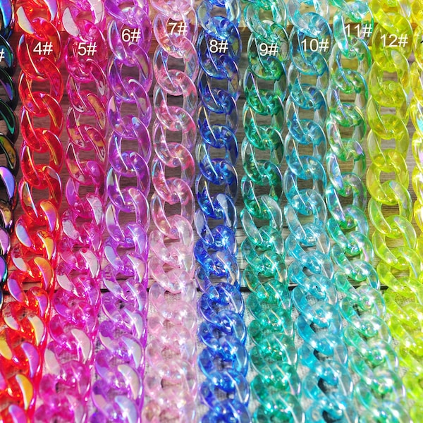 15.7”/19.7”/27.5” Transparent AB Color Acrylic Curb Chain Links,Flat Twist Plastic Chain,  Glasses Chain, Sunglass Chain, Open Links Chain