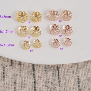 20/50/100pcs 18K Gold filigree beadcaps,6mm/8mm Gold /Rose Gold Flower bead caps,Real Gold Plated filigree bead caps ,Bulk Spacer Beads Caps