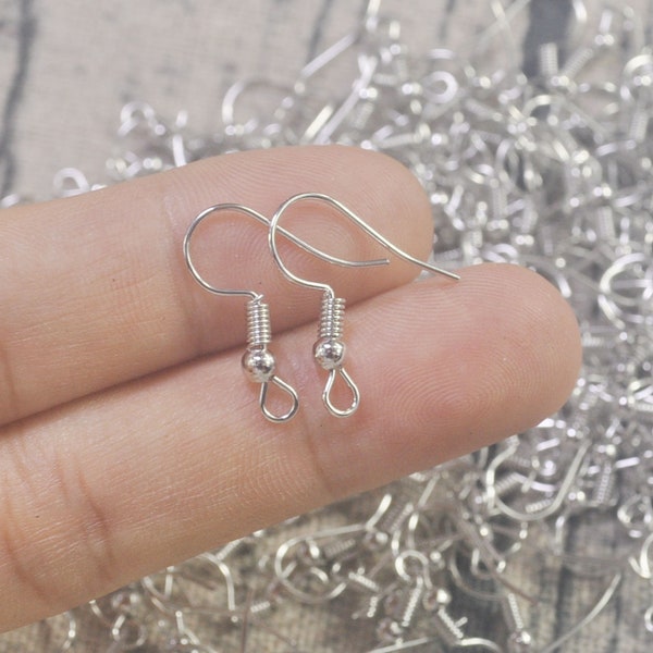 50,100,150,200Pcs Rhodium Earring hooks, Earwires Fish Hook Jewellery Findings--Nickel free, lead free and cadmium free earwire