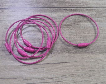 15pcs Rose Coated Stainless Steel Rope Wire Holder, Wire Keychain,Key Chain Cable Ring, Tag Holder, Camping Gear, Screw Locking
