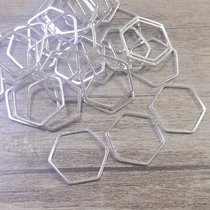 40/100PCS Silver Hexagon Charm, Brass Hexagon Rings,Geometry Charms, Earring Findings, Jewelry Making, Diy Material, Jewelry Supplies-YY3680