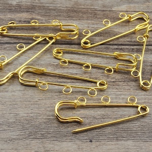 50pcs 50mm Gold Metal 3 Loop Kilt Pin Safety Pins Brooch Blank Base Brooch Pins For DIY Jewelry Making Accessories Supplies