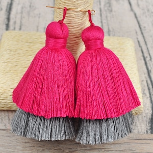 1-100Pcs Rose&Gray ombre Tassels, Bilayer Cotton Tassels,Cotton Thread Tassels, Stacked Cotton Tassels,Wholesale Cotton Tassels, YY#19