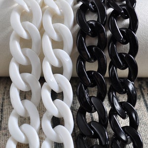 15.7”/19.7”/27.5” Black/White Acrylic Curb Chain Links,Flat Twist Plastic Chain,  Glasses Chain, Sunglass Chain, Open Links Chain