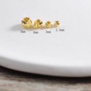 2.5/3/4/5mm 30pcs 18K Real Gold Plated brass Spacer Beads,Small Round Bead Finding，Cutting gold beads，Bracelet / Necklace Making Supply