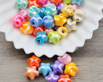 Star Beads,AB Color Acrylic Beads, Iridescent Beads，Star Rainbow Gumball Bubblegum Beads，Beads for Jewelry Bracelets Necklace DIY Pen Making