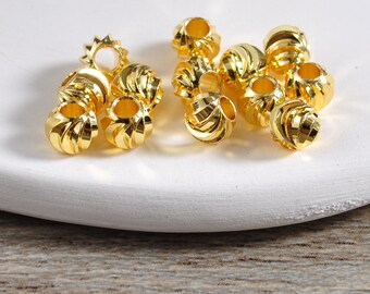 Cuentas espaciadoras de latón chapadas en oro de 18 quilates, 5 mm, 10/50/100 unidades, redondas, para cortar cuentas de oro, para la fabricación de pulseras y collares.