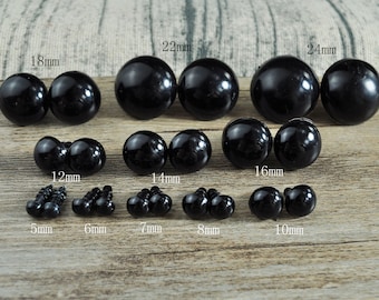 20Pairs 5mm/6mm/7mm/8mm/10mm/12mm/14mm/16mm/18mm/22mm/24mm Black Safety eyes,Black Doll eyes,Round Black Plastic eyes
