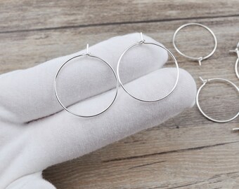 20/50/100Pcs 25mm Silver Brass Earring Hoops,Silver Plated Brass Round Ear Wire,Geometric Earring Findings,Jewelry Supplies