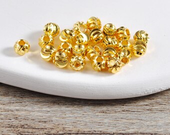 4mm 10/50/100pcs 18K Real Gold Plated brass Spacer Beads,Round Bead Finding，Cutting gold beads，Bracelet / Necklace Making Supply