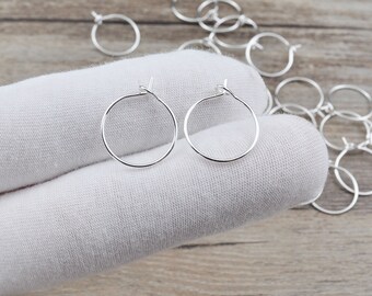 20/50/100Pcs 15mm Silver Brass Earring Hoops,Small earrings,Silver Plated Brass Round Ear Wire,Geometric Earring Findings,Jewelry Supplies