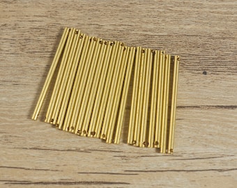 50 piezas de dijes redondos de latón crudo con dos agujeros, barra redonda larga de latón macizo, conector de barra de latón, conector para pendientes, suministros para joyería, 35 x 2 mm