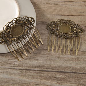 8 tooth Metal Hair Comb,5/10Pcs,flower hair comb headband,Wholesale Antique Bronze Filigree Iron hair comb Setting,hair accessories,51x49mm
