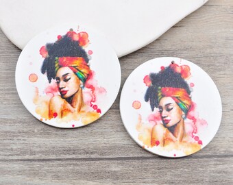 Wholesale,10Pcs Headwrap Afro Wooden Earrings,African Queen Wood earrings,60mm Round Wood Earrings,African Jewelry---YY#104