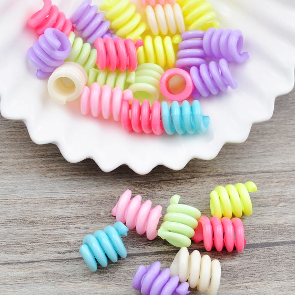 100Pcs/ pack Colorful Spiral Coils beads,Candy Pastel acrylic spiral coils hair beads