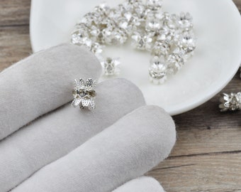 Perline distanziatrici in ottone con cappuccio rondella, perline distanziatrici rotonde in metallo con strass color argento per la creazione di gioielli fai da te.